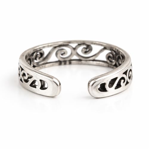 Sterling Silver Toe Ring, Adjustable Open Band, Handmade | Fits Toe, Knuckle or Pinky Ring | One Size Fits Most | Comfortable to Wear | Minimalist Style | Water Resistant - style: Spirals Band