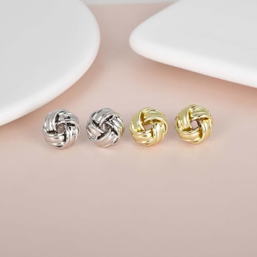 Love Knot Stud Earrings for Women Gold Plated Knot Earrings Geometric Twisted Statement Earrings Trendy Jewelry - color: Silver 12mm Knot