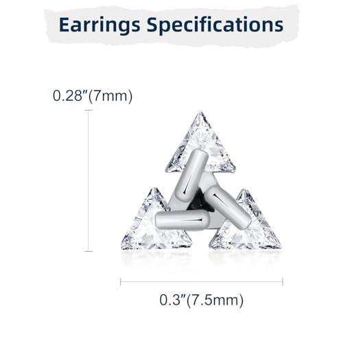Unisex Geometric Triangle Stud Earrings, Stainless Steel Minimalist Cubic Zirconia Pierced Post Earrings for Men Women - style: Three Zircons-Sliver
