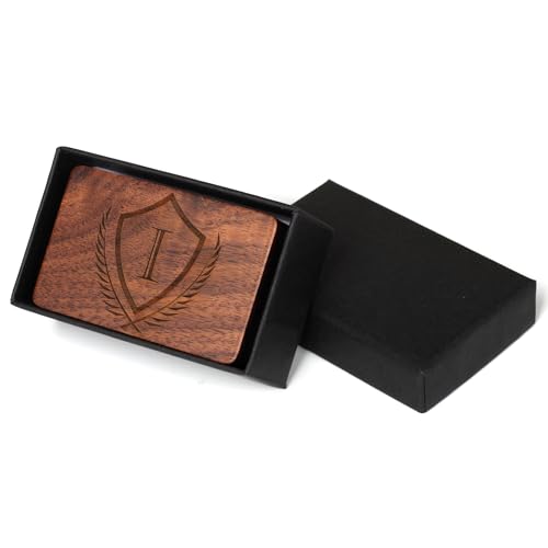Mens Initial Cufflinks and Tie Clip A-Z Alphabet Letter Black Stainless Cuff Links Tie Bar with Engraved Walnut Wood Box Groom Groomsman Wedding Set - style: Classic-I