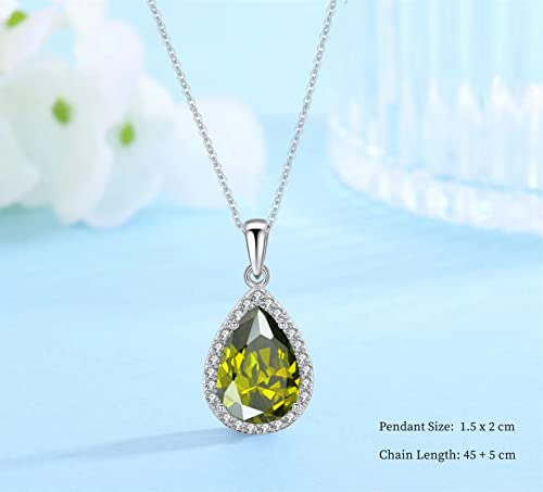 VONSSY Classic Oval Pendant Gemstone Necklace | Crystal Ruby Sapphire Waterdrop Birthstone Teardrop Emerald Necklace | 18K Platinum Gold Plated Chain | Jewelry Gift for Mother Wife Girlfriend - color: NL-Olive-Platinunm
