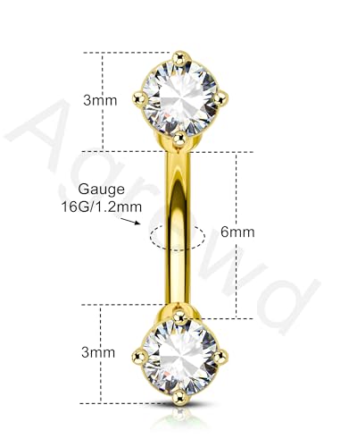 Minimalist Rook Earrings 16G Rook Jewelry Stainless Steel Eyebrow Piercing Jewelry 6/8MM Lobe Earrings - color: YG-6MM