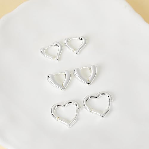 Heart Shaped Hoop Earrings for Women | 14k Gold Silver Plated, Small Heart Earring, Huggie Hoops, Lightweight, Jewelry Gifts - color: 03Heart-Silver