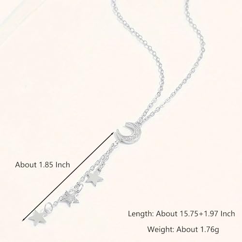 Dainty Crescent Moon Star Necklace for Women 925 Sterling Silver Y Shape Drop Lariat Necklace Trendy Pendant Choker Necklace Jewelry Birthday Ramadan Mothers Day Jewelry Gifts - color: Silver 2