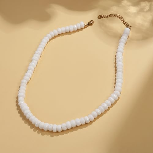 Gemstone Beaded Necklace for Women Colorful Natural Stone Freshwater Pearl Surfer Beach Rainbow Necklace Jewelry Gift - color: White-2