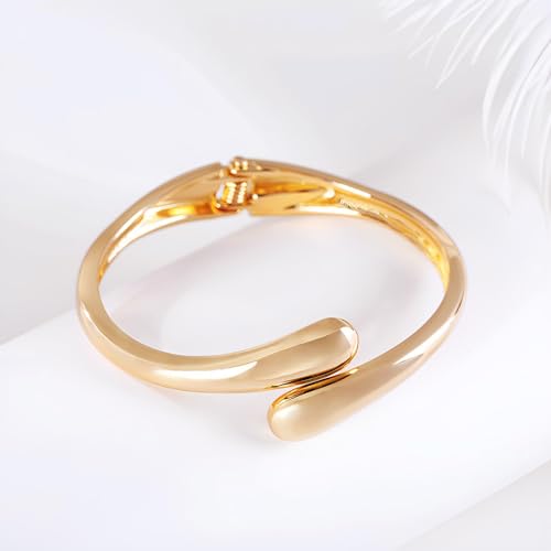 Golden Polished Chunky Twisted Hinged Waterdrop Bangle Bracelet for Women Spiraled Oval Bangle Bracelet - color: Gold Small Waterdrop Bangle