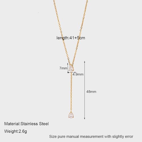 Lariat Necklace for Women CZ Y Shaped Necklaces Summer Birthday Jewelry Gifts - color: Gold Double Teardrop Drop