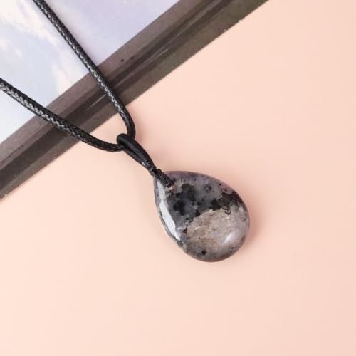 Teardrop Gemstone Necklaces for Women, Healing Crystal Pendant Necklace Birthstone Jewelry for Women - color: Black Spectrolite