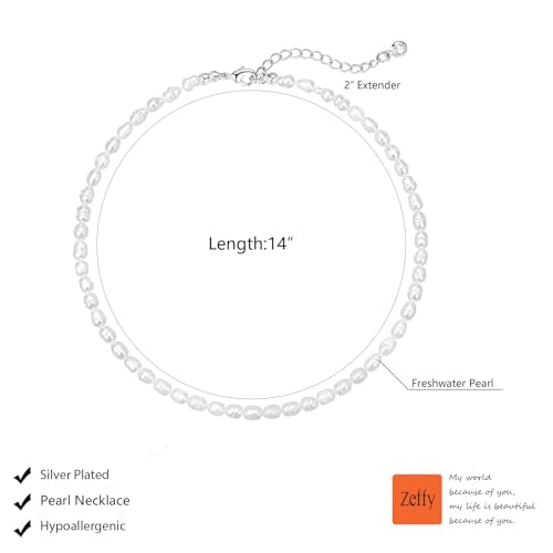 Zeffy Pearl Necklace 4MM/6MM/8MM Dainty Round Imitation Pearl Choker Necklace Wedding Pearl Necklace Delicate Jewelry for Women Simple Bridesmaid Jewelry Gifts - style: 4mm Silver Freshwater Pearl Choker(14"+2")