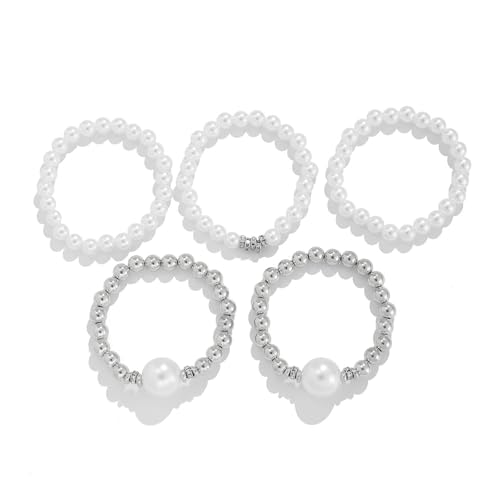 GIGB PBDK Chunky Pearl Bracelets for Women Stackable Gold Pearl Beaded Stretch Bracelets Exaggerated Big Pearl Ball Bracelet Set Trendy Birthday Jewelry Gifts - color: Silver