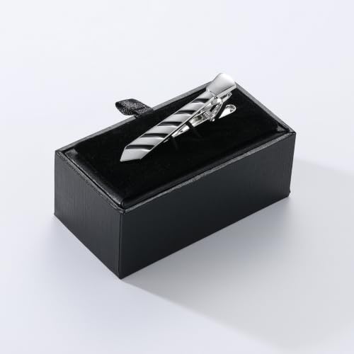 Tie Clips for Men Classic Tie Clip Set Necktie Tie Bar Clips jewelry Box Gift - color: T01