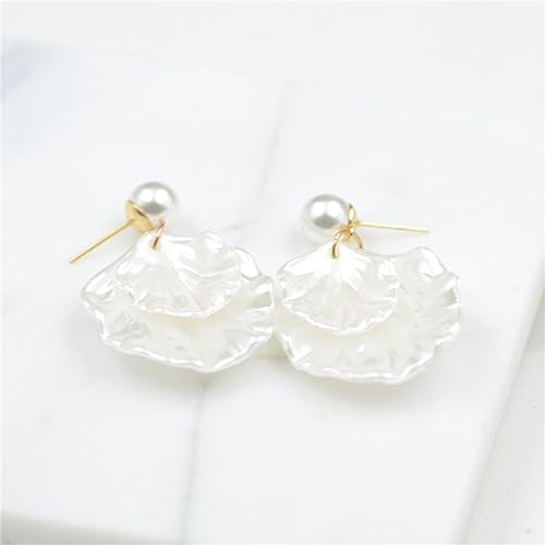 Seashell Pearl Stud Earrings for Women Ocean Sea Theme Sweet Double Layer Acrylic Shell Lightweight Dangle Drop Earrings for Summer Beach Holiday Halloween Party Jewelry Accessories - color: Pure white