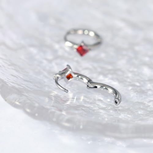 316L Surgical Steel Birthstone Hoop Earrings for Women | Lightweight, 5A Cubic Zirconia, Hypoallergenic, Lead & Nickel Free, 8mm Huggie Hoops - color: Silver: 01. January (Garnet)