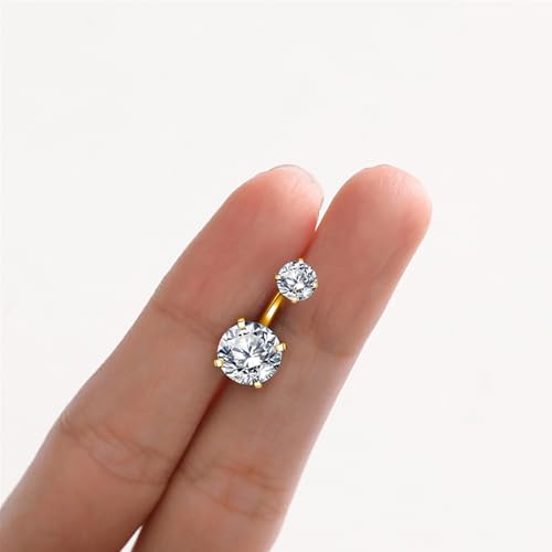 ORANGELOVE G23 Titanium 14G Belly Button Rings Cubic Zirconia Internally Threaded CZ Belly Ring Navel Barbell Stud Body Piercing Jewelry 14 Gauge 8mm 10mm 12mm 14mm - color: Gold, size: 14G 12mm
