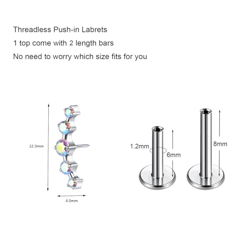 G23 Titanium Flat Back Earrings Studs 20g 18g 16g F136 Titanium Labrets Press Fit Threadless Push In Dainty Cartilage Helix Conch Lobe Lip Tragus Piercing Jewelry Push Back - style: 5 stud-AB