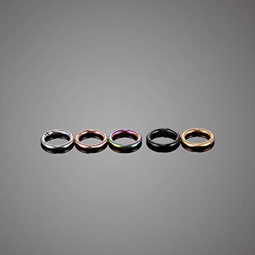Aumeo 14G 16G 18G 20G Nose Ring Hoop Stainless Steel Hinged Segment Rings Hoops Nose Clicker Ring Tragus Helix Cartilage Daith Rook Earring Piercing Jewelry for Women Men - style: 5pcs 16g 6mm mixed colors