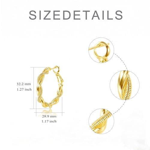 14K Gold Braided Texture Hoop Earring, 32/40mm Twist Rope Design Round Hoop Earrings for Women Gold Jewelry Gifts for women - style: Braided Earring-32mm