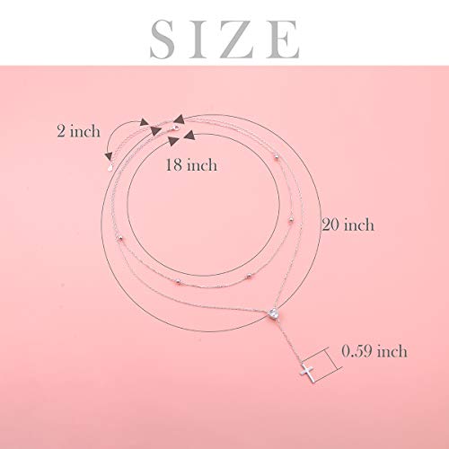 FLYOW Layered Necklace S925 Sterling Silver Y Shaped Jewelry - style: Cross Style