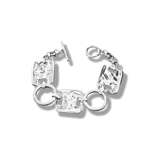Heart Bracelet for Women, Chunky Silver Chain Clasp Charms Stainless Steel Link Buckle Statement Jewelry Accessories Gifts - color: Silver OT