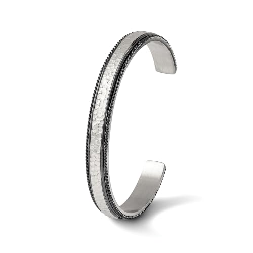 Hammered & Brushed Cuff Bangle in Stainless Steel with Black IP Plating