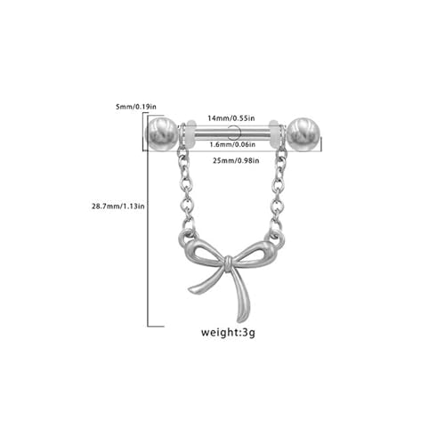 14G Bow Knot Dangle Nipple Rings for Women Silver Chain CZ Crystal Butterfly Nipple Shield Barbell Nipplerings Piercing Sexy Body Piercing Jewelry - color: Bow