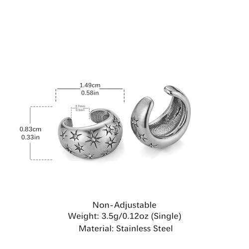 HZMAN Stainless Steel Eight-Point Star Ear Cuff, No Piercing Required Clip On Earring, 1.49cm/0.58in Gothic Geometric Jewelry, Non-Adjustable Ear Climber for Women & Men - color: Transparent