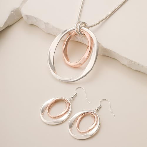 3 Circles Silver Hoop Earrings Necklace Set for Women Geometric Jewelry Set | 925 Silver Hypoallergenic Small Hoop Circle Geometry Textured Finish Minimalist Style Comfortable Wear - style: Gold and Silver Two Hoops