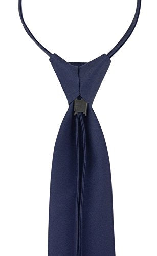 Vesuvio Napoli PreTied Men's Necktie Solid Color Mens Adjustable Zipper Neck Tie - color: Navy Blue