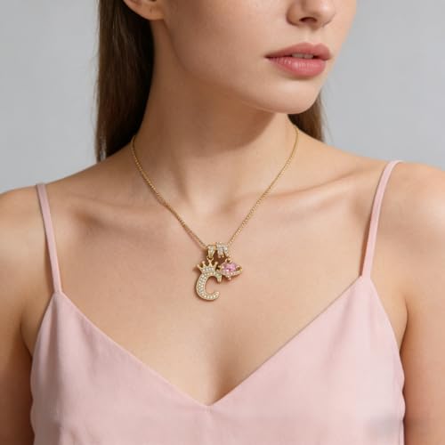 18K Gold & Silver Plated Initial Necklaces for Women - color: C-Gold