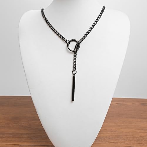 sroyte Slip Chain Necklaces for Women,Stainless Steel O-Ring Adjustable Lariat Y-Necklace,Punk Gothic Cuban Collar Choker Necklace for women - size: 25"