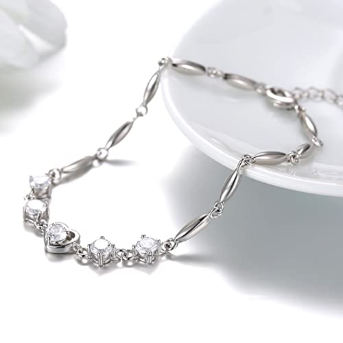 Nilu's Collection Women's Copper Sterling Silver Heart Shape Stone Charm Bracelet - color: White & Silver