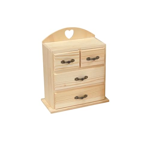 Pack of 2 Unfinished Wood box with Mini Drawers for Jewellery,Small Wooden Organizer Storage Box for Crafts Hobbies DIY Project