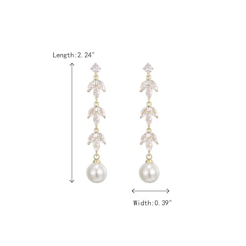 Crysdue Simulated Pearl Earrings for Women, Dainty Silver/Gold/Rose Gold Plated Cubic Zirconia Drop Dangle Earrings Wedding Jewelry for Bride Bridesmaid - style: D_CZ+pearl, silver