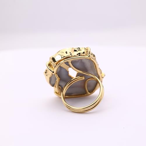 Ring Geode Druzy Slice Unique And Stylish Statement Gold Plated Jewelry Natural Gemstone Stone size 25-35 mm Approximately Adjustable Shank US Scale Size 6-9 - color: Gray, 1