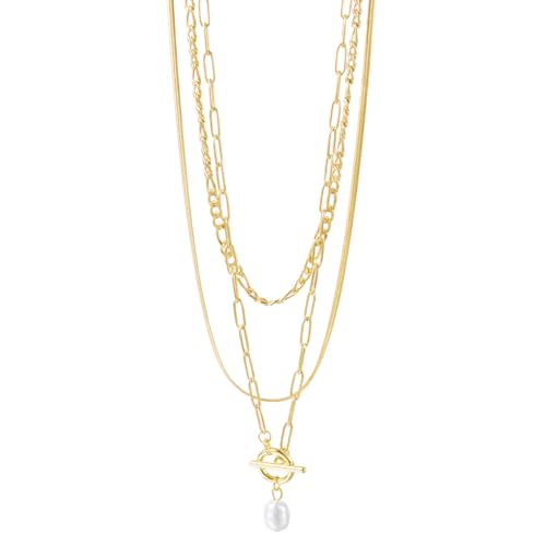 Gmai Layered Necklaces for Women Gold Plated 3/4/5 Piece Adjustable Stackable Necklace Set with Pearl Cross Coin Pendant Dainty Gold Silver Choker Chain Jewelry Gift for Her - style: Pearl 3PC