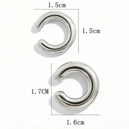 Chunky Ear Cuff Earrings, Asymmetric No Piercing Earring for Women Dainty Clip on Cartilage Ear Cuffs Fake Earrings Jewelry - color: A2-2Pcs C-Shape Silver