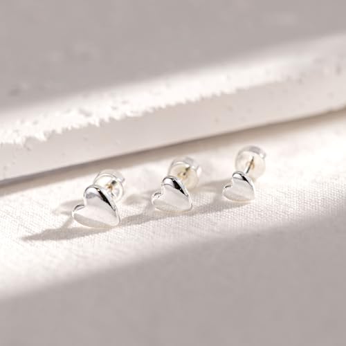 3 Pair Tiny Flat Back Earrings for Women - 14K Gold/White Gold Plated Dainty Cute Small Screw Flatback Stud Earring, Everyday Wear Gift - color: Heart Flat-5/6/7mm Silver