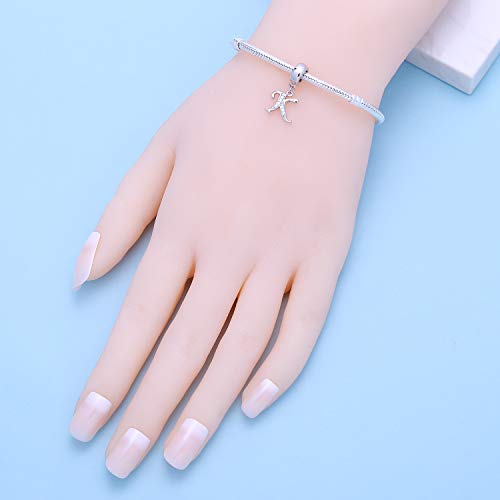 925 Sterling Silver Letter Charms Fits Pandora Bracelets, Gift for Women | A-Z Alphabet Initial Charm with CZ,Great gift for Christmas, Valentine's Day, Mother's Day. - color: K