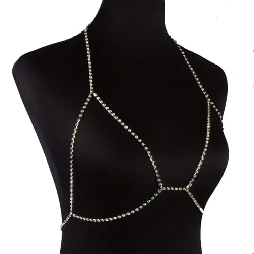 Gold Plated Body Chain for Women, Layered Bikini Waist Chain | Sexy Rhinestone Body Jewelry, Chest Belly Chain, Adjustable Fit, Crossover Design, Summer Beach Parties and Vacations - color: Silver2