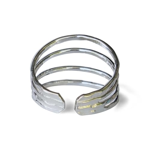 Sterling Silver Toe Ring, Adjustable Open Band, Handmade | Fits Toe, Knuckle or Pinky Ring | One Size Fits Most | Comfortable to Wear | Minimalist Style | Water Resistant - style: Hammered Multi-Band