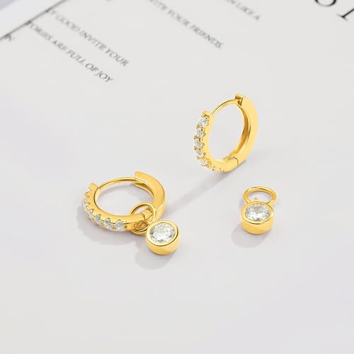 DAILY VIBES Cute Butterfly Star Cross Heart CZ Dangle Earrings for Women | 925 Sterling Silver Post, 14K Gold or Silver Plated, Mini Cubic Zirconia Dainty Drop, Cartilage Small Huggie Hoop Earrings - color: Gold Single Stone