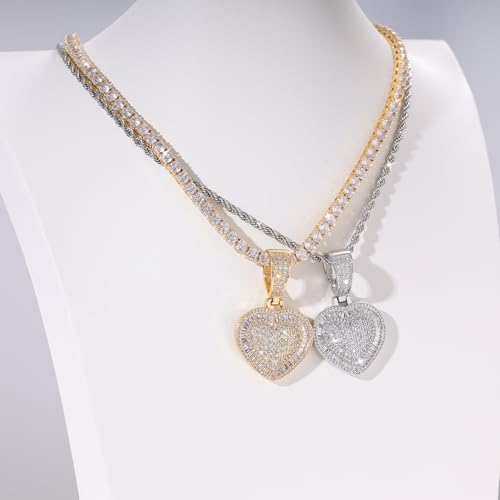 Lulu Mel Silver Heart Necklace 14K Gold Plated Heart Pendant Cubic Zirconia Necklace for Women Men, Iced Out Love Necklace Jewelry Gift Valentine's Day/Mother's Day/Christmas/Anniversary/Birthday Gift - color: Silver, style: Square Diamond Heart