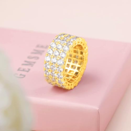 Gemsme 18K Yellow Gold Plated Tennis Necklace/Bracelet/Earrings/3 Row Ring Sets Pack of 4 - color: Yellow Gold