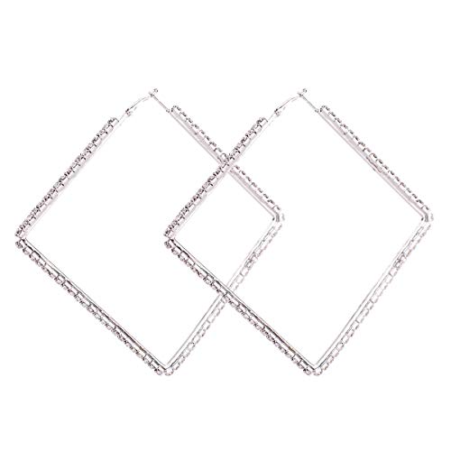 Wekicici Large Rhinestone Hypoallergenic Hoop Earrings Exaggerate Big Crystal DiamondHoop Earrings Earrings for Women Fashion Wedding Accessories(Silver) - color: silver