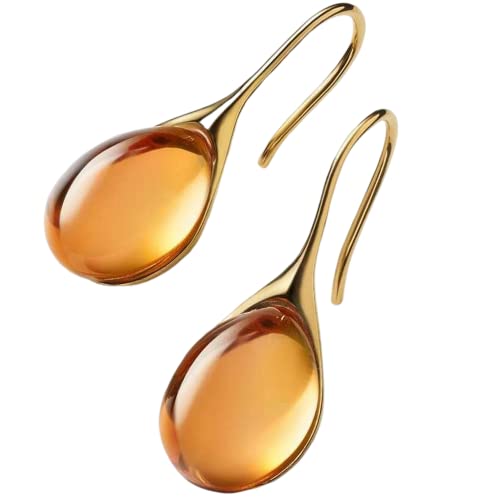 Silver Gold Plated Water Drop Style Crystal Stone Classic Plain Dangle Hoop Earrings - color: Gold Champagne