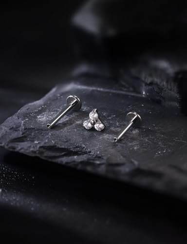 16G Astm F136 Titanium Internal Thread Flat Back Earrings Nose Studs Tragus Forward Helix Conch Cartilage Lobe Earrings Stud Medusa Labret Monroe Lip Ring Piercing Jewelry For Women Men - size: 16G--Style F-CZ