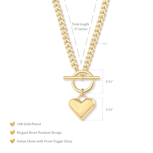 IMBOS 14K Gold Plated Chunky Chain Choker Necklaces for Women Chunky Gold Necklace Tennis Necklace for Women CZ Love Chain Cuban Link Choker Jewelry Gifts - color: Gold-Heart Necklace