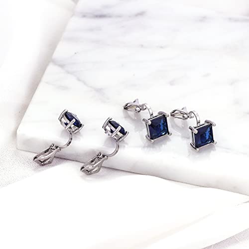 YOQUCOL 2 Pairs 8MM Cubic Zirconia Crystal Clip On Stud Earrings Non Pierced Stud Earrings For Women - color: Blue