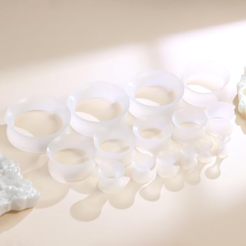 10G-25mm Thin & Thick Silicone Ear Gauges Tunnels Stretching Kit Double Flared Rubber Gauges Tunnels Plugs Flexible Soft Tunnels Earrings Gauge Kit for Women Men - color: Clear 10G-25mm