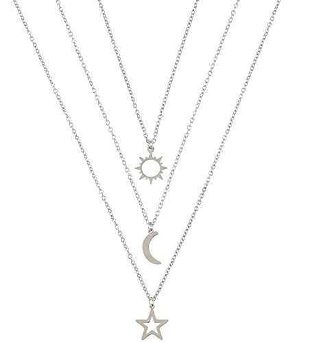 COLORFUL BLING Stainless Steel Sun and Moon Star Necklace 3 Best Friend Friendship Sister Set for Women Mom Daughter BFF Jewelry Gifts - color: yellow big